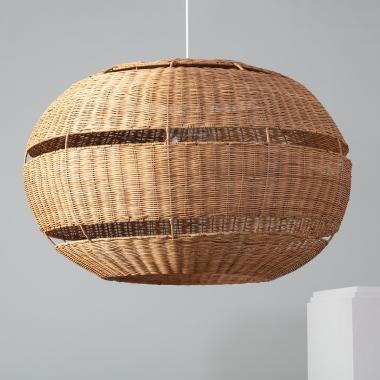 Candeeiro Suspenso Rattan Oblato Bulang Ø800 mm ILUZZIA Candeeiro Suspenso Rattan Oblato Bulang Ø800 mm ILUZZIA