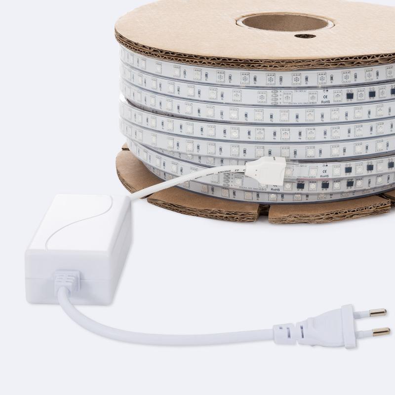 Imagen de Tira LED RGB 220V SMD 60 LED/m BOBINA 50m 15W/m SILICONE FLEX Ancho 12mm Corte 100cm IP67