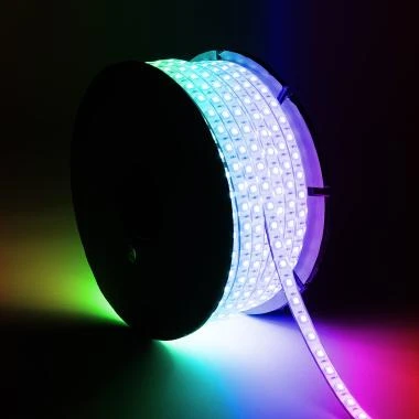 Tira LED RGB 220V SMD 60 LED/m BOBINA 50m 15W/m SILICONE FLEX Ancho 12mm Corte 100cm IP67