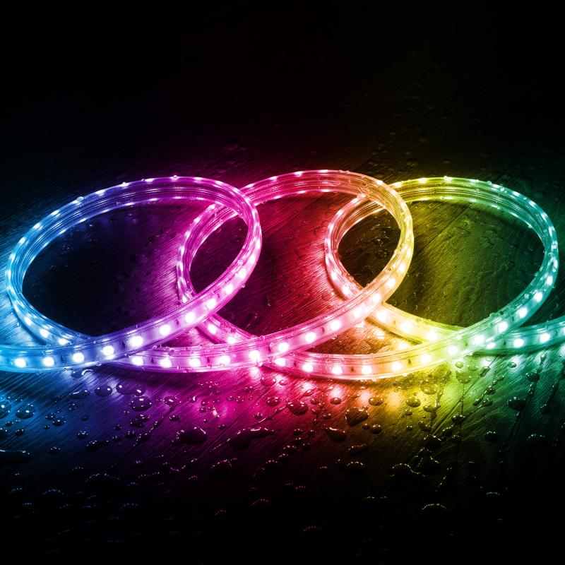 Imagem de Fita LED RGB 220V SMD5050 60LED/m IP65 Largura 15mm Corte 100cm Imagem de Fita LED RGB 220V SMD5050 60LED/m IP65 Largura 15mm Corte 100cm