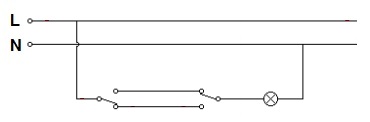 Diagrama de cablagem de um ponto de luz com dois interruptores de comutação