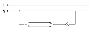 Schemat podłączenia punktu świetlnego z dwoma przełącznikami