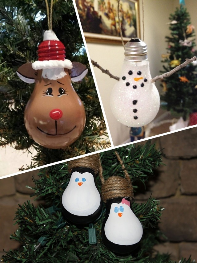 Decorazioni DIY natalizie realizzate con lampadine riciclate