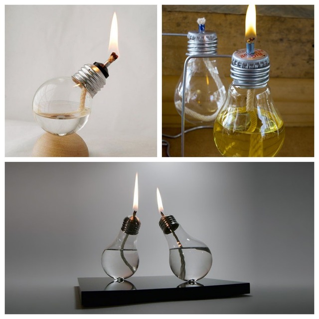 lámparas de aceite con bombillas recicladas