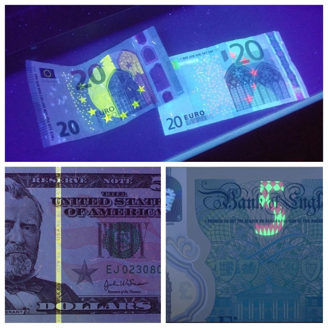 Utilizando una luz negra ultravioleta para verificar una nota de diez  libras de billetes del Banco de Inglaterra para comprobar que es auténtico  Fotografía de stock - Alamy