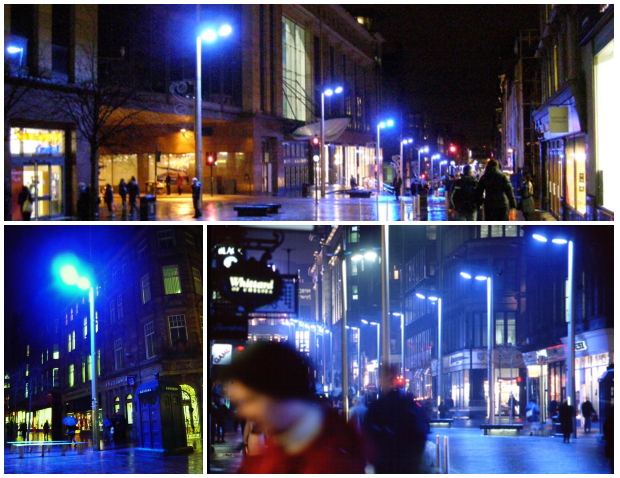 Niebieskie oświetlenie na Buchanan Street