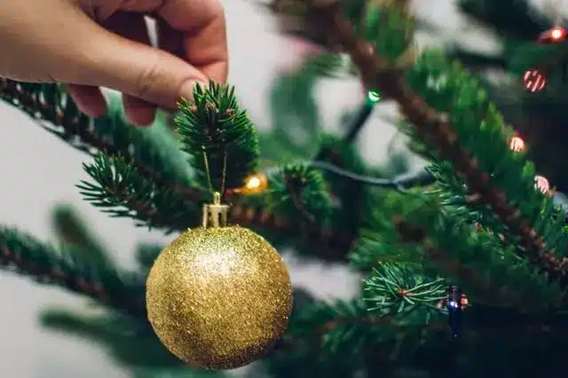 Anbringen der Kugeln am Baum