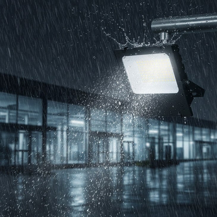 Proyector LED exterior expuesto a la humedad y al polvo