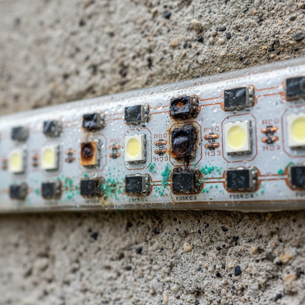 Tira led dañada no se enciende debido a la humedad
