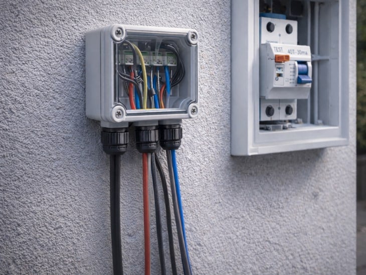 Protección eléctrica segura de un proyector LED exterior con sensor de movimiento