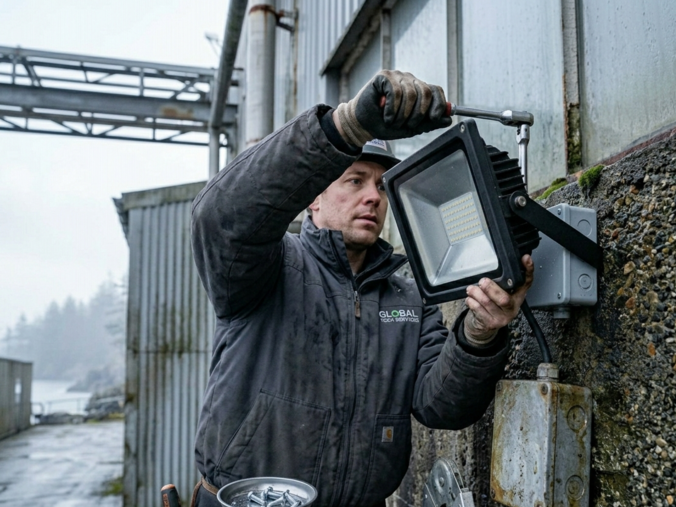 Osoba prawidłowo montująca naświetlacze LED