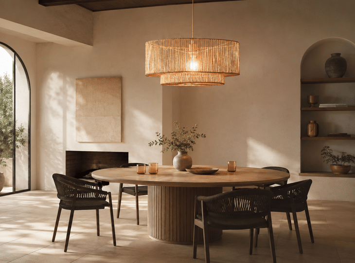 Plafondlamp in natuurlijke stijl in de woonkamer