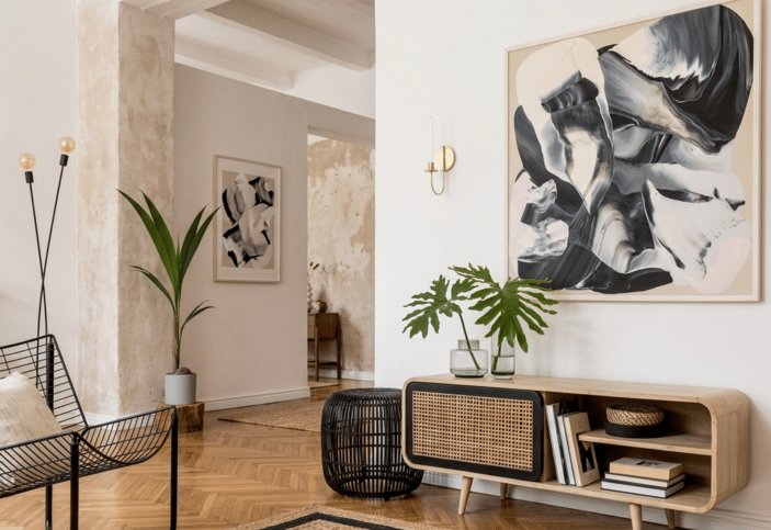 Vintage furniture placed in the hallway of a house