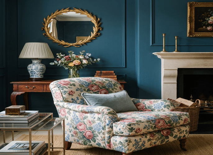 Sofa with a vintage floral print