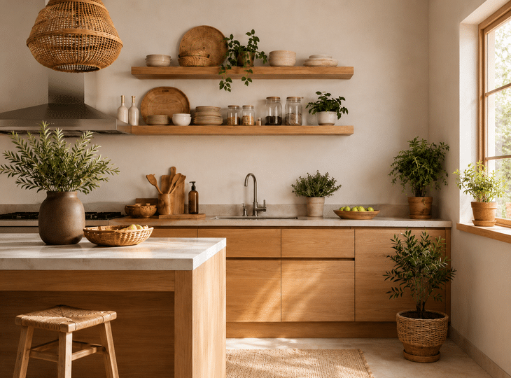 Een overzichtelijke keuken in natuurlijke stijl