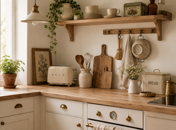 Een keuken ingericht in Scandinavische stijl met vintage accenten