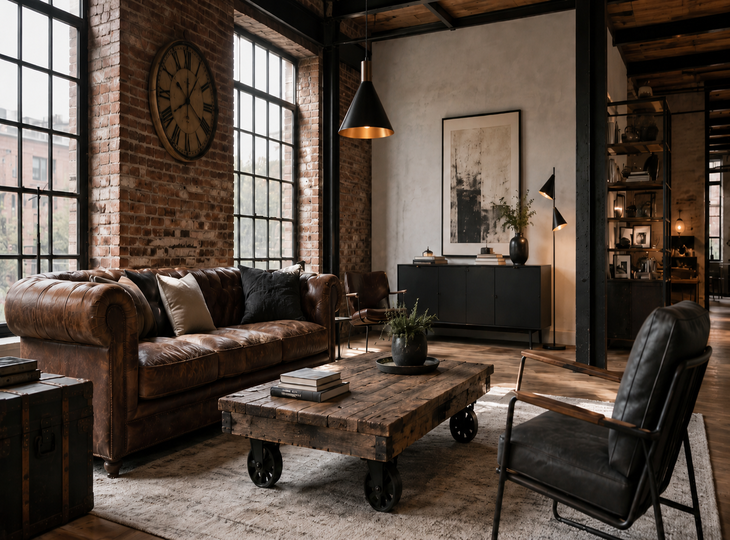 Salon urządzony lampami w stylu industrialnym