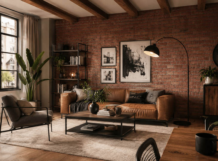 Living room decorated in an industrial style