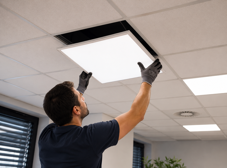 Installation of an LED panel in a suspended ceiling