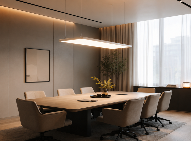 Office with a suspended LED panel 