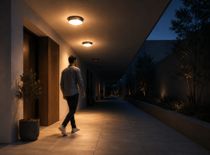 Corridor with LED lighting and motion sensors