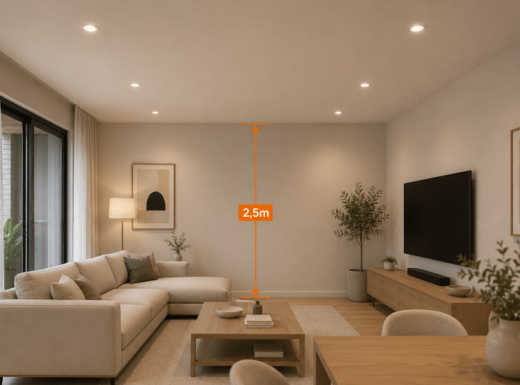 Standard ceiling height for the installation of an LED downlight