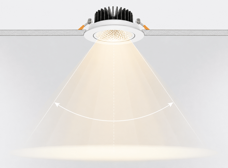 Kąt rozsyłu światła w oprawach typu downlight