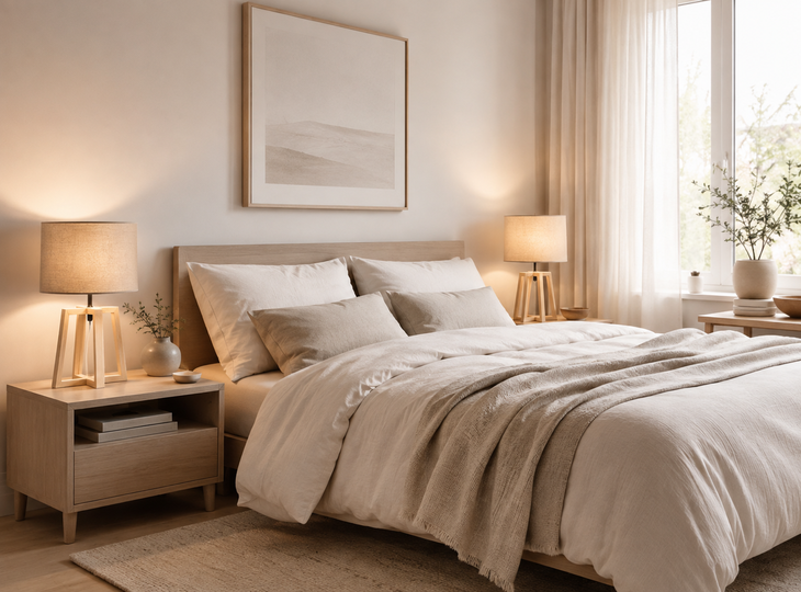 Een slaapkamer ingericht in Scandinavische stijl