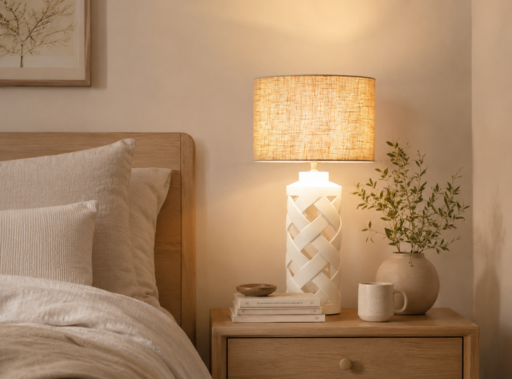Witte nachtlamp in Scandinavische stijl