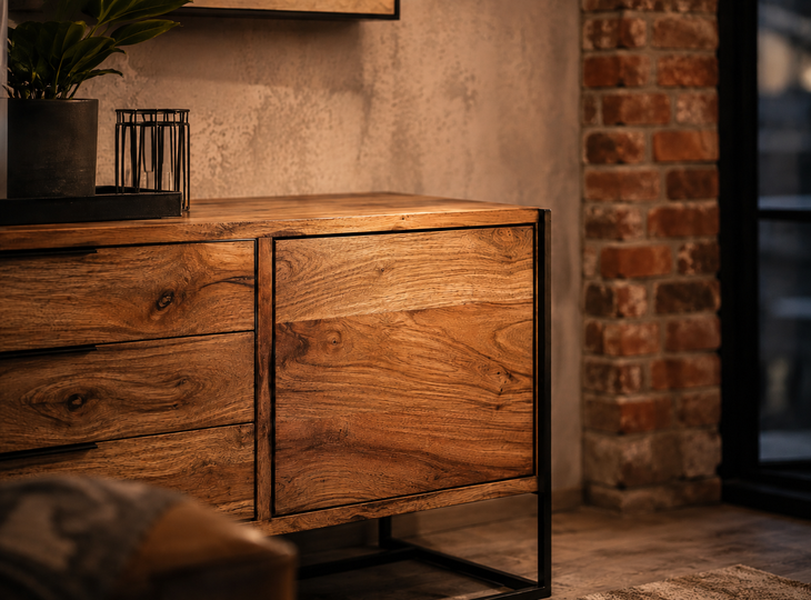 Industrial-style wooden furniture for the home