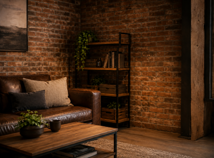 A corner of an industrial-style living room