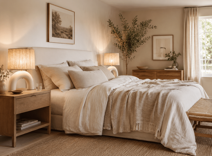 A natural-style bedroom in light colours