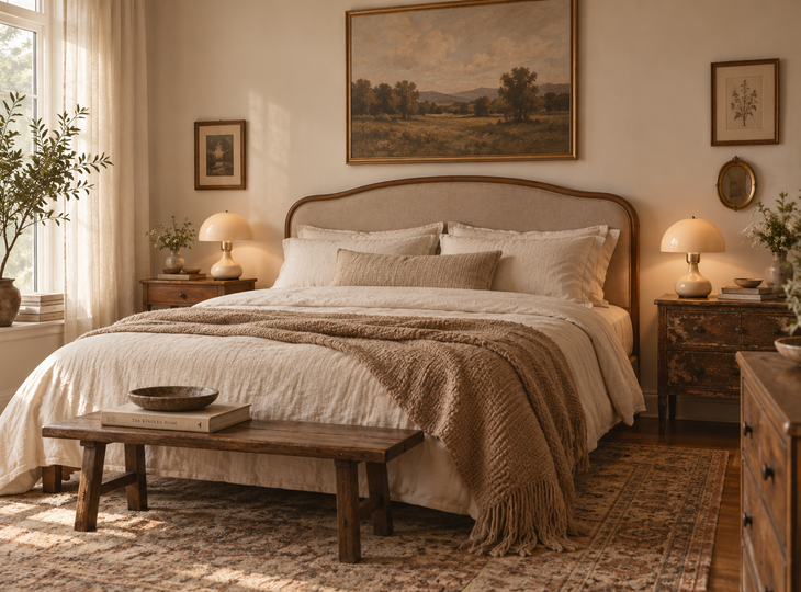 Quarto com candeeiros de mesa de estilo vintage