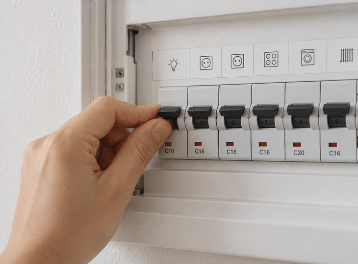 Pessoa a verificar o funcionamento do quadro elétrico da casa