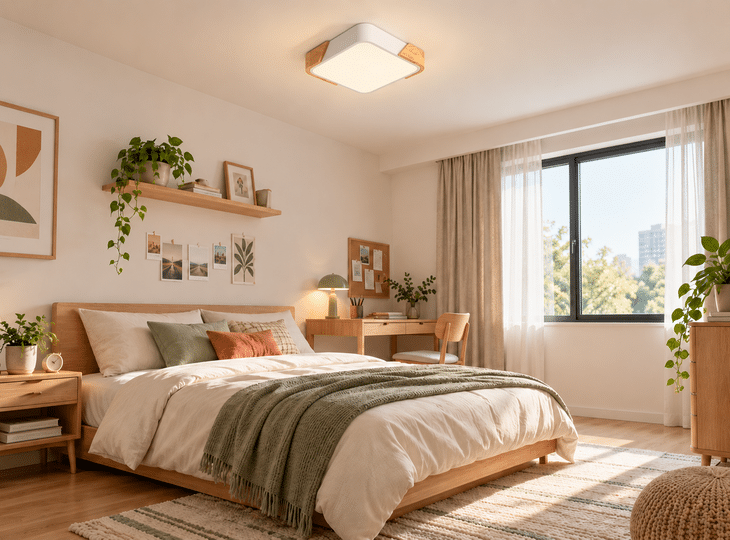 Dormitorio juvenil con un plafón LED blanco 