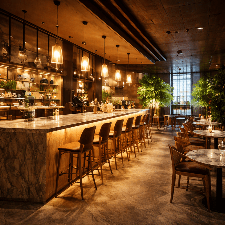 Restaurante com iluminação LED