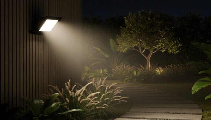Foco projetor LED exterior em zona residencial
