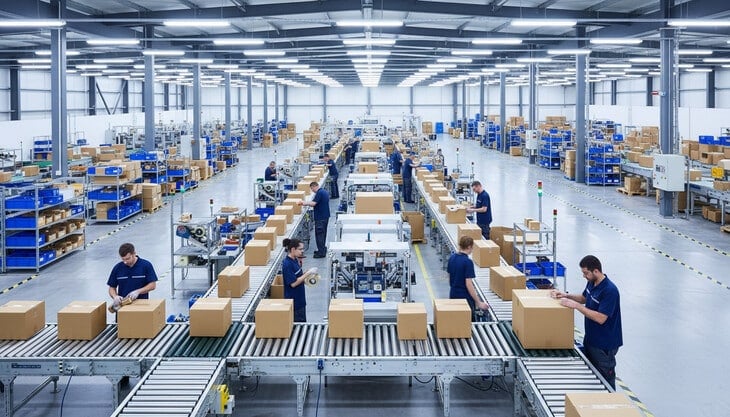 Pavilhão industrial com iluminação LED eficiente