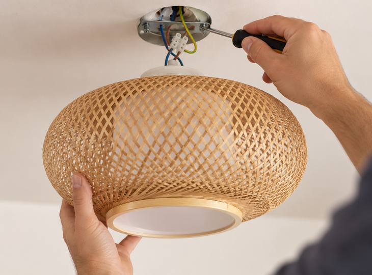 Conexión de los cables de una lámpara de fibra natural
