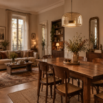 Lookbook vintage: iluminação com história e personalidade Salón de estilo vintage con muebles de madera y una lámpara colgante sobre la mesa