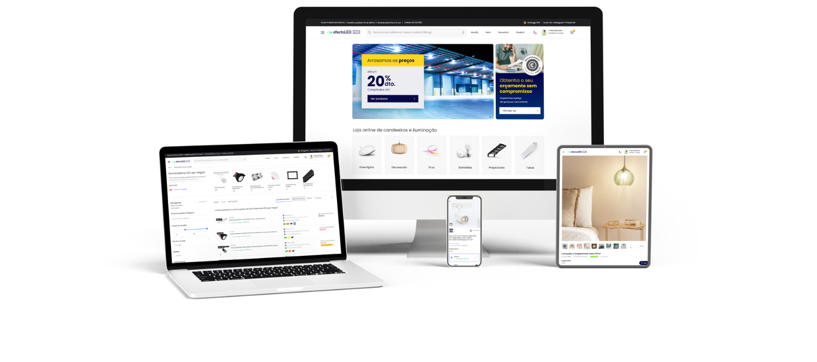 Amostra do novo sítio Web em diferentes dispositivos