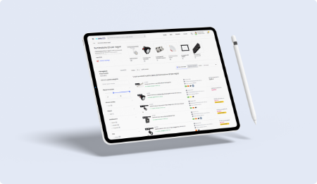 Imagem do tablet a navegar na lista de produtos